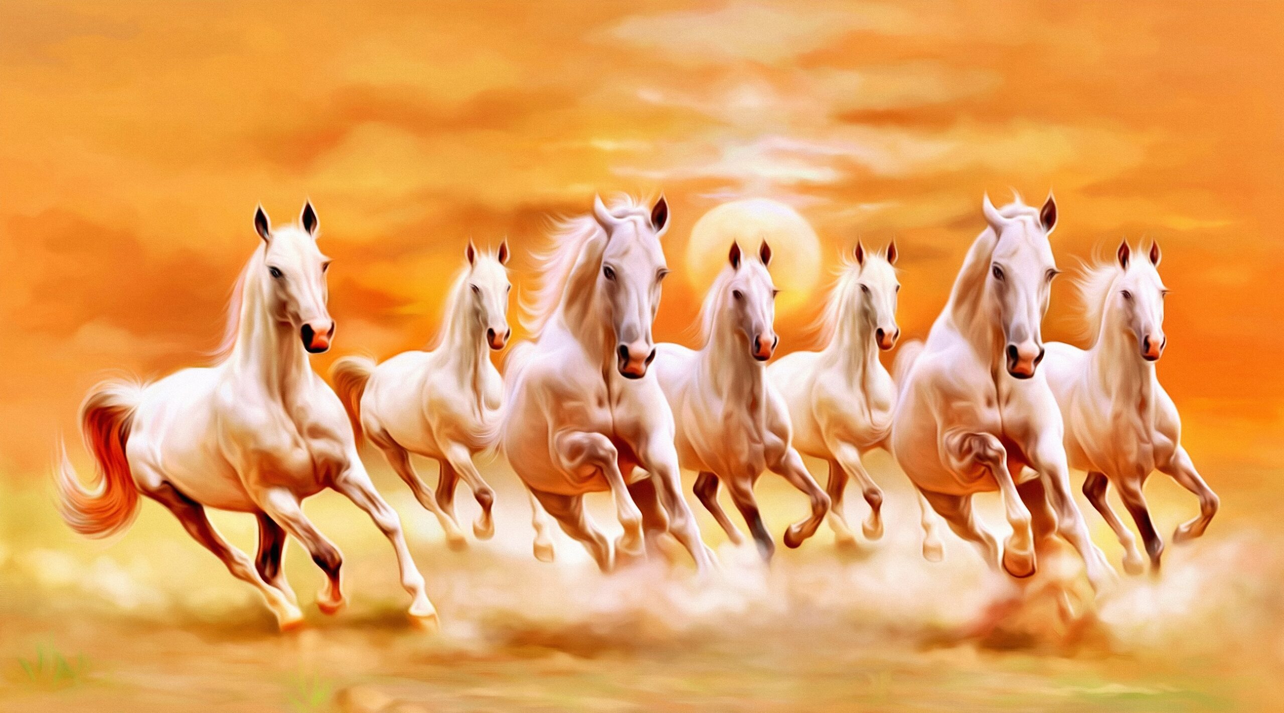 Seven Horses Canvas Painting As Per Vastu In Right Direction With Frame Shine India Handicrafts